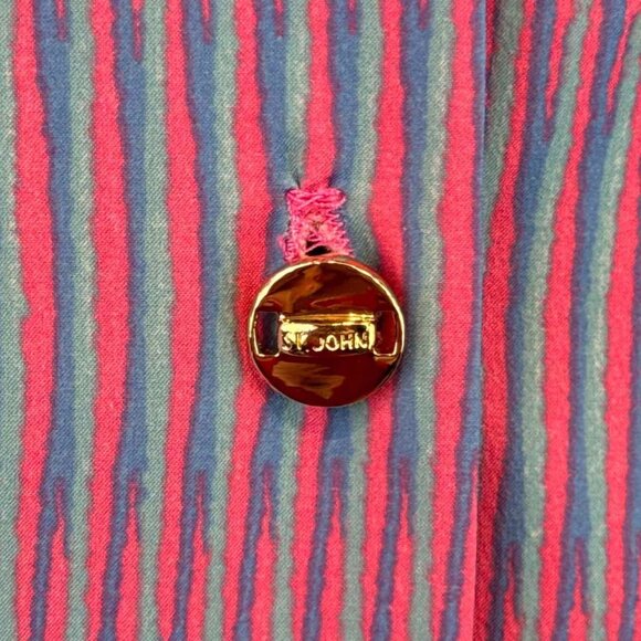 ST. JOHN LONGSLEEVE Abstract Lines Women's Size 14 Pink & Blue Blouse - Picture 3 of 4